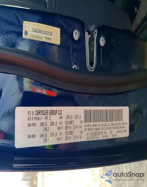 2012 Jeep Compass Sport z USA, uszkodzony, nr VIN 1C4NJDBB7CD637702